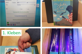 Vier Bilder, die zeigen, wie man die RFID Etiketten anbringt