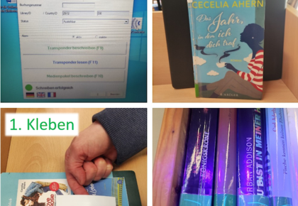 Vier Bilder, die zeigen, wie man die RFID Etiketten anbringt